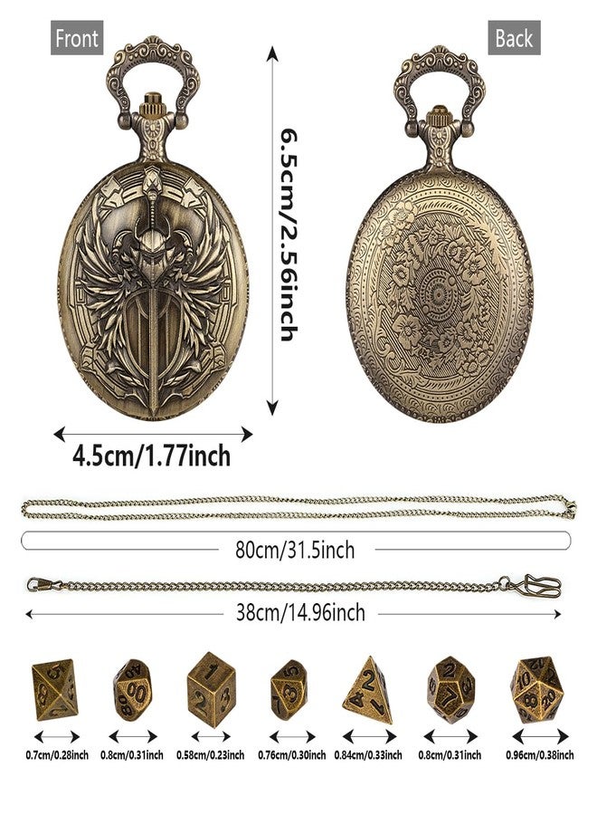 Keller & Weber Mini DND Dice Set with Steampunk Paladin Pocket Watch Shell Case, DND Starter Set, 7pcs Polyhedral Mini Metal Dice Set, D&D Gifts with Gift Box, Role Playing Board Game Accessories,Bronze - Image 5